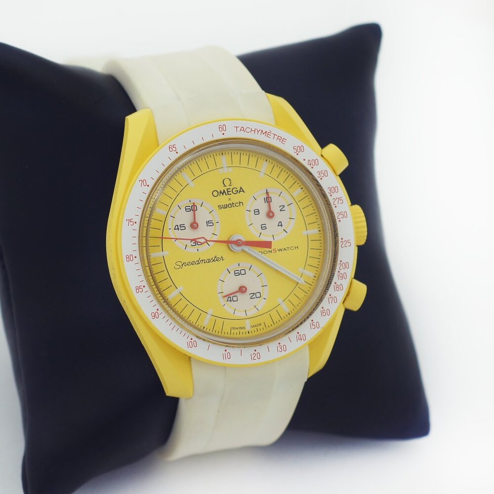 Swatch Yellow and White Speedmaster Chronograph Watch